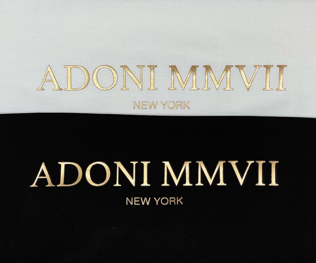 Black Crew Neck T-Shirt Gold 3D Logo - ADONI MMVII NEW YORK