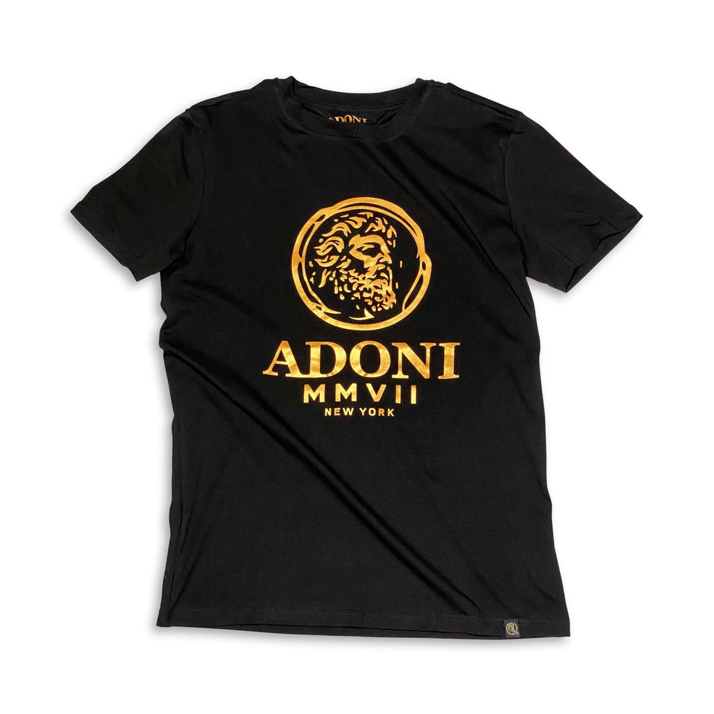 Bright Gold Black Fitted Crew Neck T-Shirt - ADONI MMVII NEW YORK