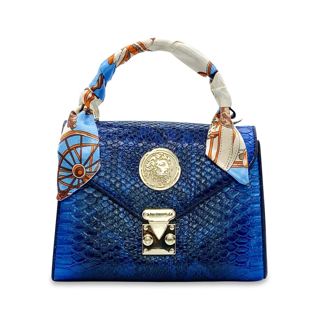 Embossed Blue Nano Handbag - ADONI MMVII NEW YORK